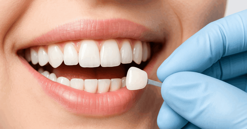 前歯の削る量とセラミック治療の流れを確認するイメージ