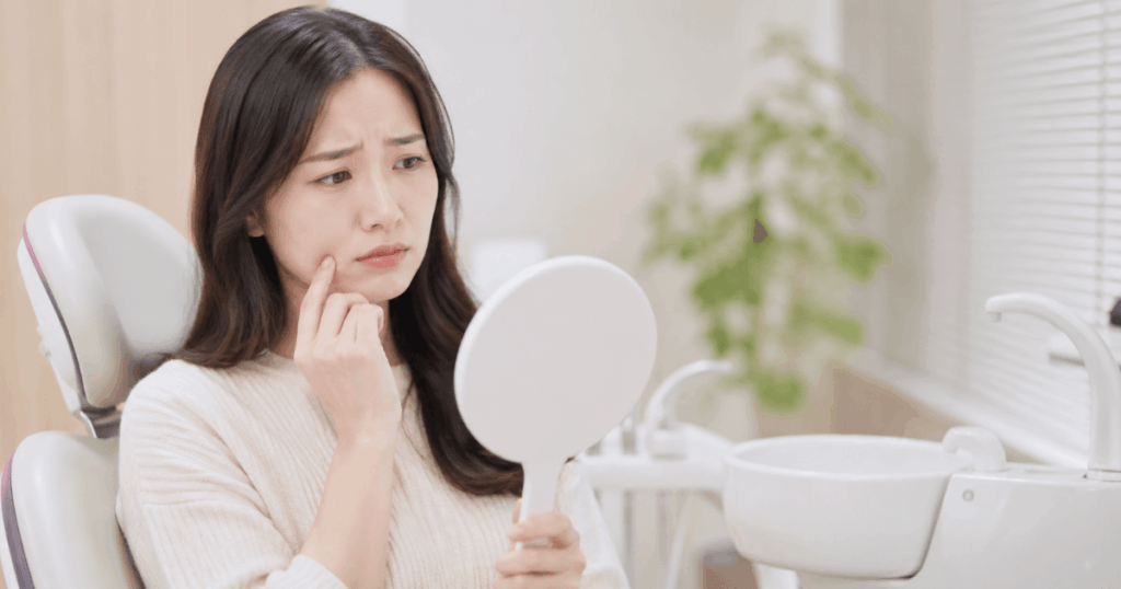 審美治療の安全性に不安を感じて悩む女性のイメージ